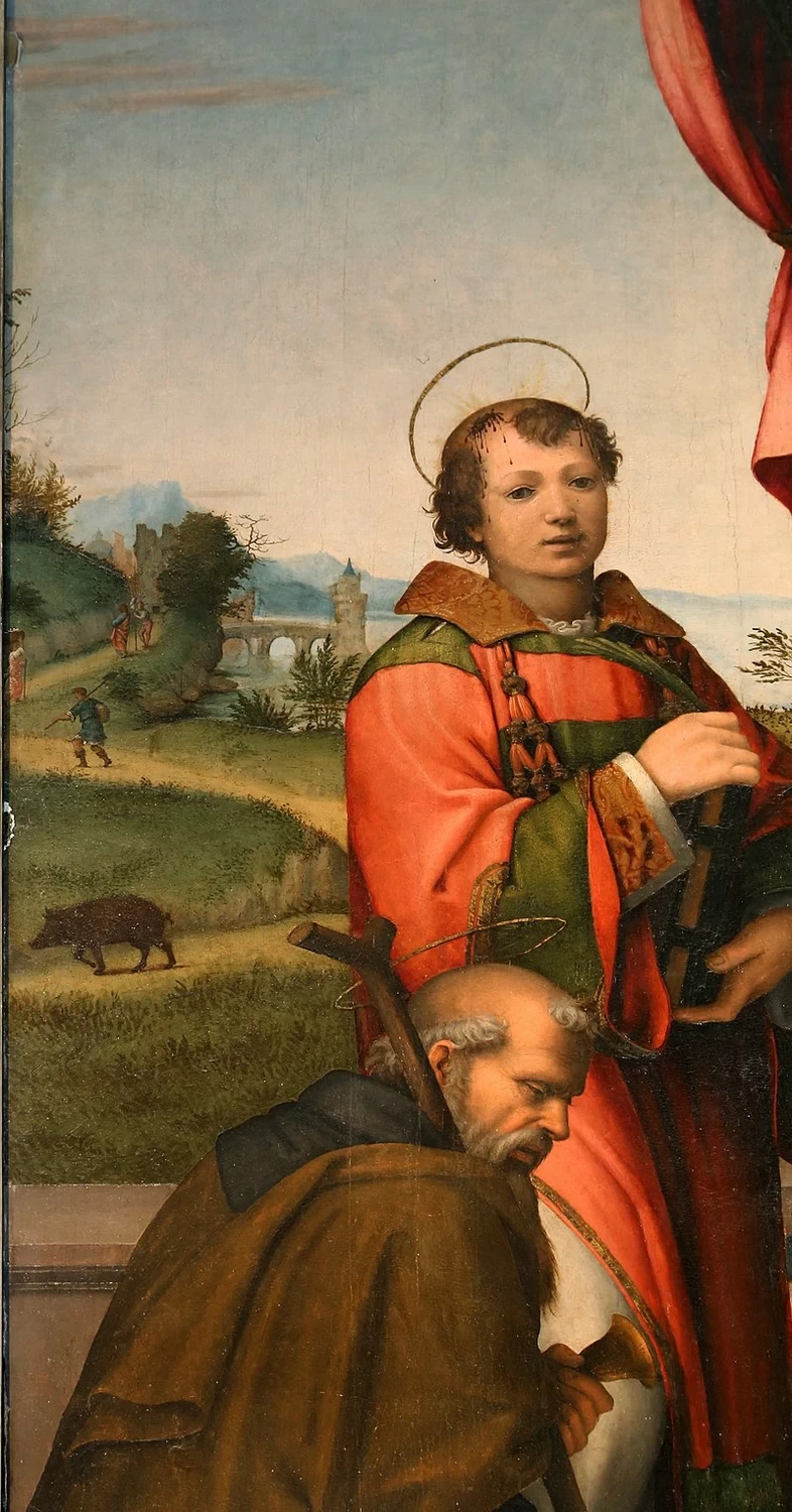Madonna col Bambino in trono tra quattro santi - Chiesa di Santo Stefano a Campoli, attribuito, dettaglio